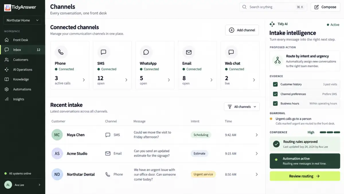 TidyAnswer Messaging interface